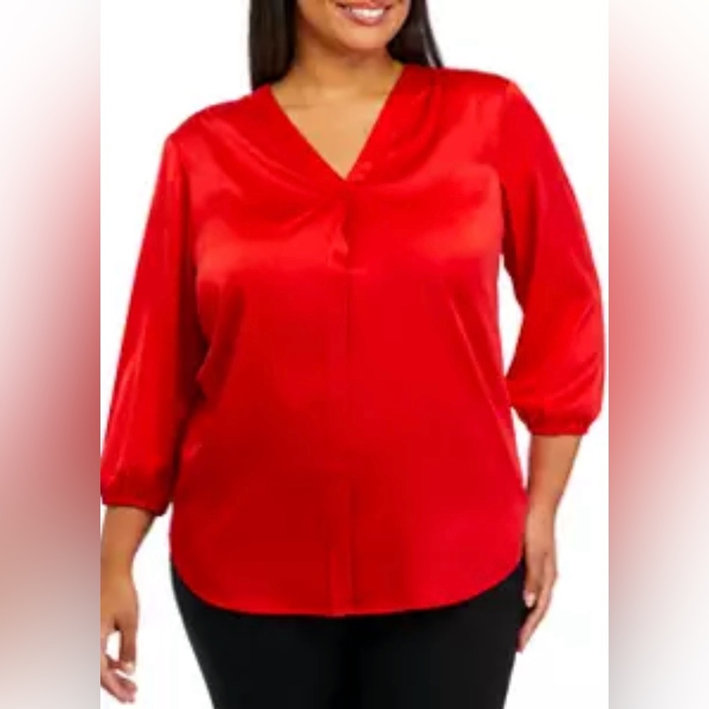 Jones New York Women’s Red Long Sleeve V-Neck Blouse Size 3X Plus NWT
